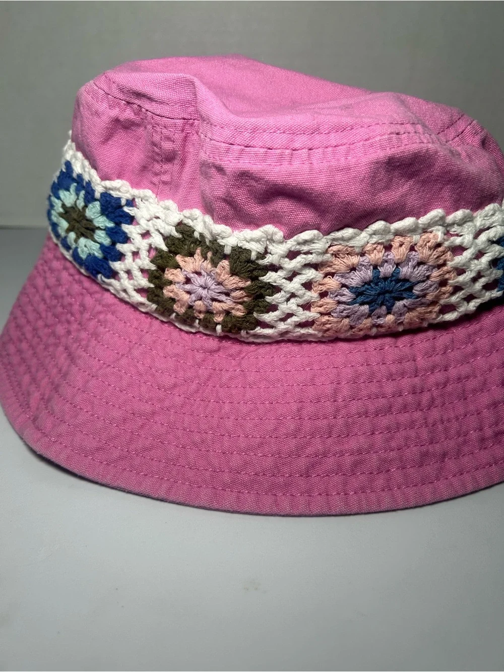 Kids Pink Crochet Band Bucket Hat Fall Summer Casual Cute Sun Block Sun Shield